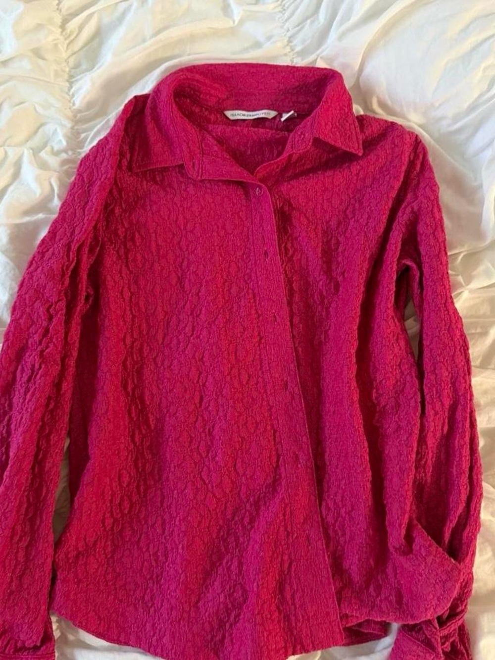 Isaac Mizrahi Hot Pink Lace-Texture Button-Down Shirt